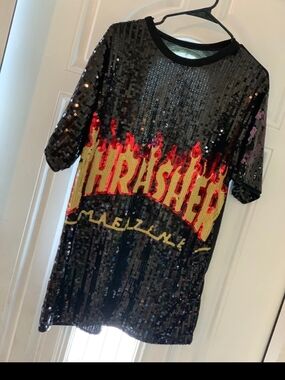 Thrasher Flame Sequin Midi Dress - Black/Red